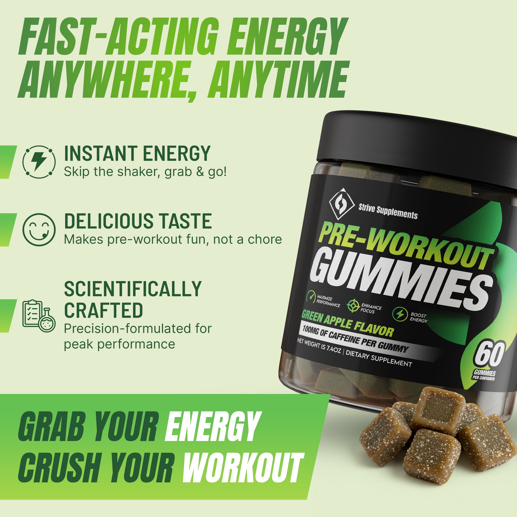Strive Pre-Workout Gummies - Green Apple